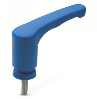 Manette indexable technopolym&egrave;re bleu d&eacute;tectable, &agrave; tige filet&eacute;e inox 316, conception hygi&eacute;nique