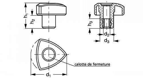 Bouton triangle technopolymère - Schéma