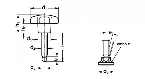 Bouton &eacute;toile &agrave; tige filet&eacute;e &agrave; bille - Sch&eacute;ma