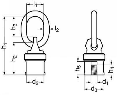 Anneau de levage articulé avec embase à roulement à billes, taraudé - Schéma