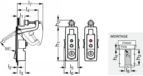Loquet à compression affleurant, à serrage par levier réglable, verrouillable, avec indicateur d'accès - Schéma