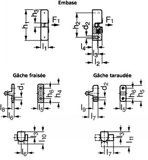 Loqueteau 2 billes inox, embase taraud&eacute;e - Sch&eacute;ma