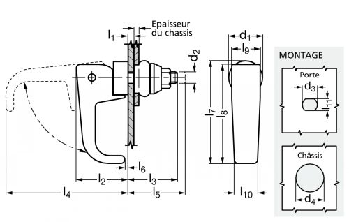 Loquet à expansion à poignée zamac - Schéma