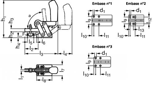 Sauterelle verticale ergonomique, à embase horizontale - Schéma