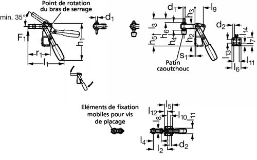 Sauterelle verticale à embase double, horizontale et latérale - Schéma