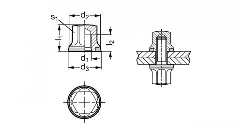Ecrou hexagonal borgne, inox 316 L, conception hygiénique - Schéma