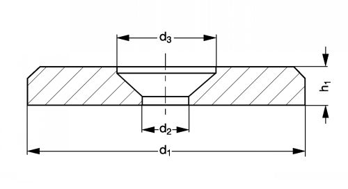 Rondelle trou fraisé, acier bruni, acier zingué ou inox - Schéma