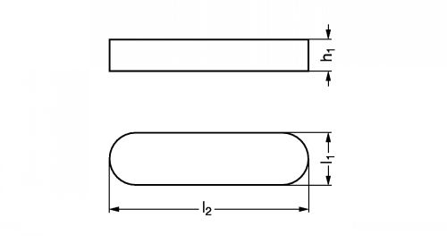 Clavette parallèle 2 bouts ronds, acier ou inox - Schéma