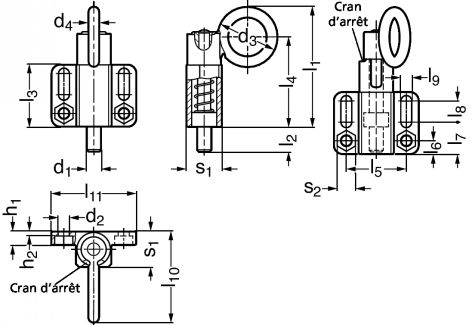 Doigt d'indexage avec anneau de traction, dispositif de blocage et embase parallèle, acier ou inox - Schéma