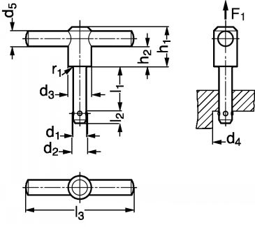 Broche &agrave; billes de levage &agrave; poign&eacute;e en T, inox - Sch&eacute;ma