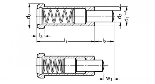 Poussoir à ressort lisse, à collerette - Schéma