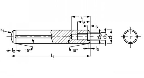 Goupille cylindrique taraud&eacute;e acier - Sch&eacute;ma