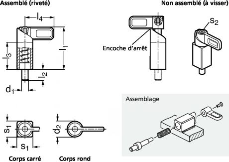 Doigt d'indexage avec dispositif de blocage, à souder, acier ou inox - Schéma