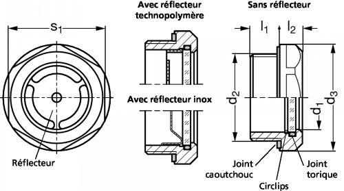 Indicateur de niveau d'huile inox 316 L, haute température, à visser - Schéma