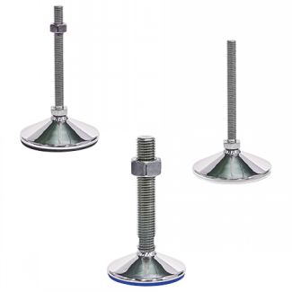 Pied inox, à tige filetée, conforme FDA, Semelle noire, avec écrou