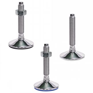 Pied inox à tige filetée avec six pans, conforme FDA, Semelle noire, avec écrou