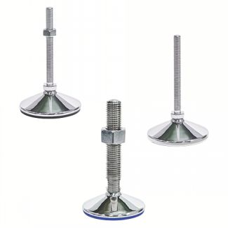 Pied inox 316 L, à tige filetée, avec semelle vulcanisée, conforme FDA, Semelle noire, avec écrou