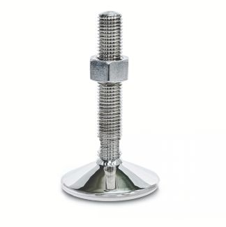 Pied inox 316 L, à tige filetée, avec semelle vulcanisée, conforme FDA, Semelle blanche, avec écrou