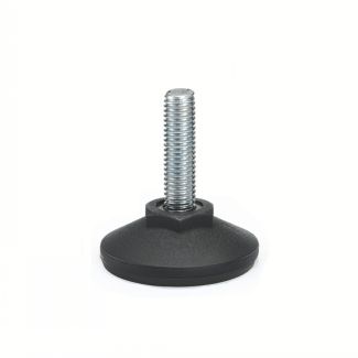 Pied technopolym&egrave;re, &agrave; tige filet&eacute;e acier, Sans empreinte, avec disque antiglisse