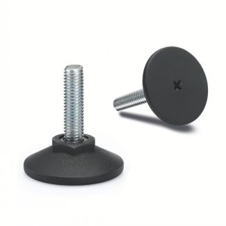 Pied technopolym&egrave;re, &agrave; tige filet&eacute;e acier, Avec empreinte, sans disque antiglisse