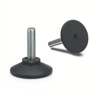 Pied technopolym&egrave;re, &agrave; tige filet&eacute;e inox, Avec empreinte, sans disque antiglisse