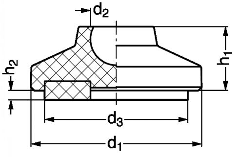 Base à rotule pour pied articulé, technopolymère, avec disque antivibratoire - Schéma