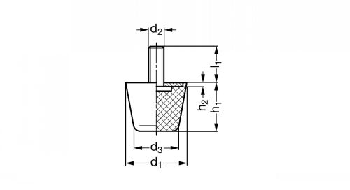 Butée silicone conique, à tige filetée inox, 55 Shore - Schéma