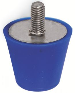 Butée silicone conique, à tige filetée inox, 55 Shore, Bleu