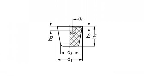 Butée silicone conique, taraudée, inox, 55 Shore - Schéma