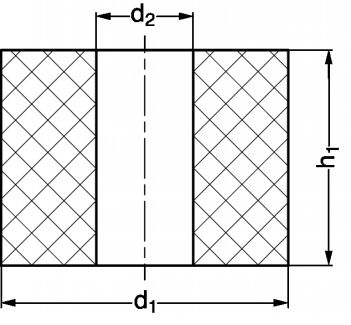 Plot antivibratoire cylindrique, al&eacute;s&eacute;, 40 Shore - sch&eacute;ma