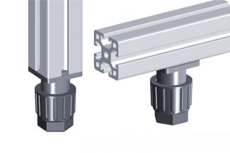 Pied technopolym&egrave;re, pour profil&eacute;s aluminium, hauteur r&eacute;glable - Exemple d'application