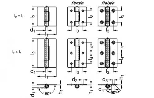 Charni&egrave;re noeud &agrave; plat, inox 316 - Sch&eacute;ma