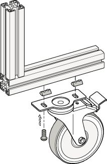 Roulette pour profil&eacute;s aluminium pivotante ou fixe, &agrave; platine - Sch&eacute;ma de montage