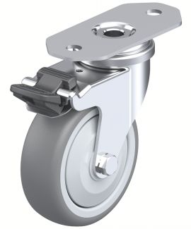 Roulette pour profil&eacute;s aluminium &agrave; platine, Pivotante, avec frein arri&egrave;re, d1 = 75 mm