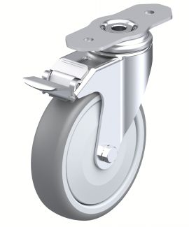 Roulette pour profil&eacute;s aluminium &agrave; platine, Pivotante, avec frein arri&egrave;re, d1 > 75 mm
