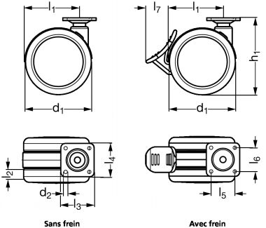 Roulette pour meuble pivotante, &agrave; platine - Sch&eacute;ma