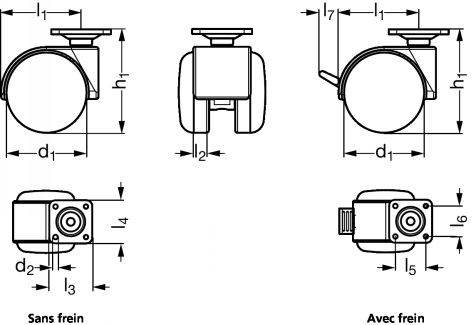 Roulette pour meuble pivotante, &agrave; platine - Sch&eacute;ma