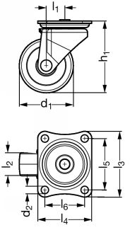 Roulette pour meuble pivotante, &agrave; platine - Sch&eacute;ma