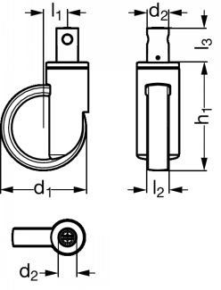 Roulette m&eacute;dicale pivotante, &agrave; tige - Sch&eacute;ma