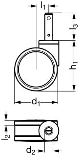 Roulette m&eacute;dicale pivotante, &agrave; tige - Sch&eacute;ma