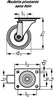 Roulette charge moyenne pivotante, &agrave; platine - Sch&eacute;ma