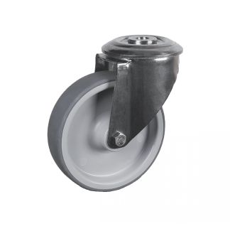 Roulette charge moyenne pivotante, &agrave; trou central, inox, Sans frein