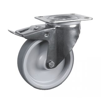 Roulette charge moyenne &agrave; platine, inox, Pivotante, avec frein arri&egrave;re