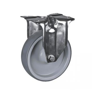 Roulette charge moyenne &agrave; platine, inox, Fixe, sans frein