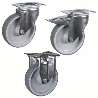 Roulette charge moyenne pivotante ou fixe, &agrave; platine, inox