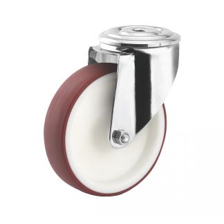 Roulette charge moyenne pivotante, &agrave; trou central, inox, Sans frein