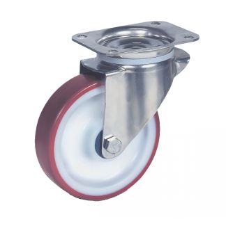 Roulette forte charge &agrave; platine, inox, Pivotante, sans frein