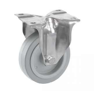 Roulette forte charge &agrave; platine, inox, Fixe, sans frein, grise