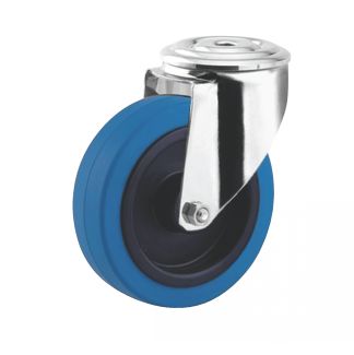 Roulette charge moyenne pivotante, &agrave; trou central, inox, Sans frein