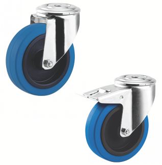 Roulette charge moyenne pivotante, &agrave; trou central, inox